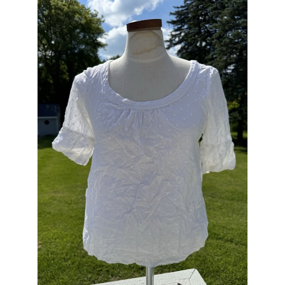 American Eagle Y2K White Swiss Dot Cottage Peasant Blouse Tie Back Cotton Sz 6